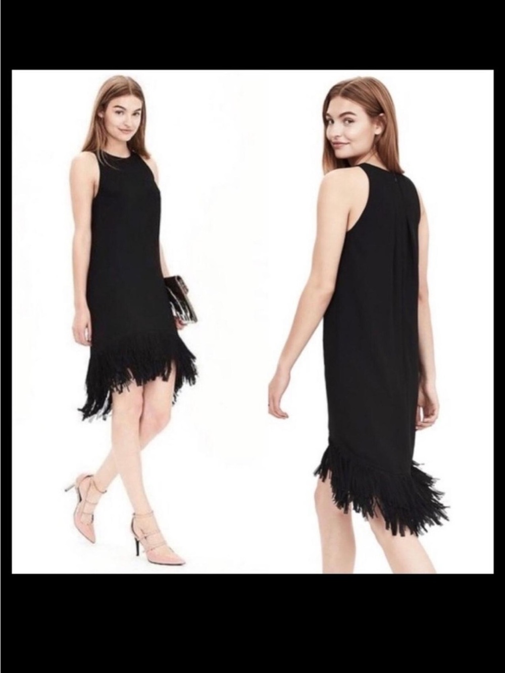 Banana Republic Black Sleeveless Fringe Hem Mini Dress